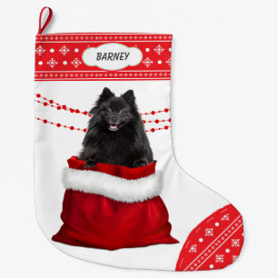 Geschenktüte schwarzer Pomeranian-Hund Schneeflock Großer Weihnachtsstrumpf
