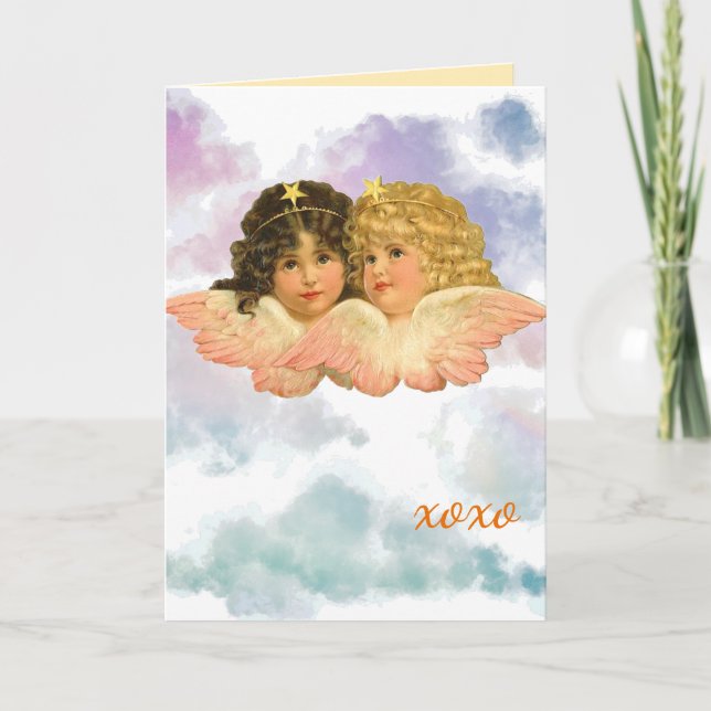 GESCHENKTÜTE ZWILLINGSENGEL IN PASTELL  KARTE (Vorderseite)