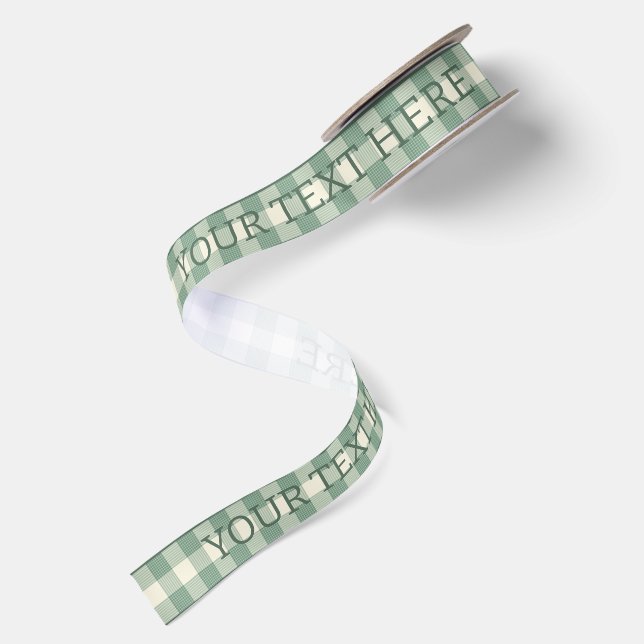 Geschenkverpackung Salbeigrün Gingham-Muster Satinband (Rückseite)