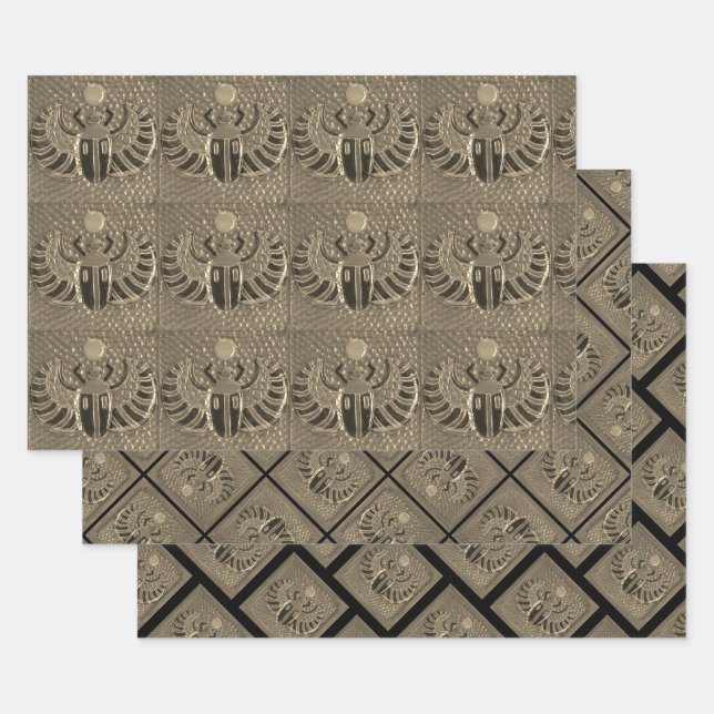 Geschenkverpackung Set aus 3 Bögen goldene Skarabä Geschenkpapier Set (Set)