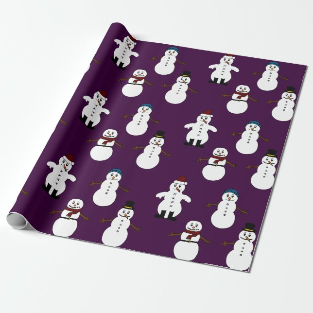 Geschenkverpackung Verpackungs-Papier lila Snowman Geschenkpapier (Ungerollt)