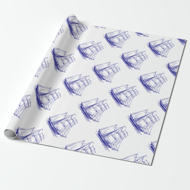 Geschenkverpackung Wrapping Paper Blue Segel Schif Geschenkpapier (Ungerollt)