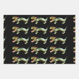 Geschenkwrap - chinesische Drachen über drei Farbe Geschenkpapier Set