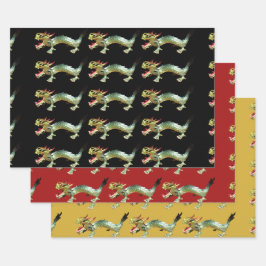 Geschenkwrap - chinesische Drachen über drei Farbe Geschenkpapier Set