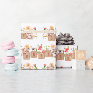 Geschenkwrap für Babyblöcke, Bären und Wildblumen Geschenkpapier