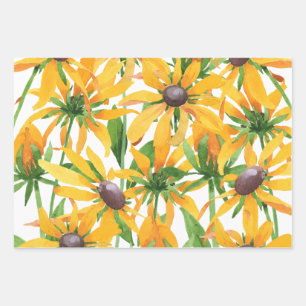 Geschenkwrap mit Schwarz-Mit Augen Susan Floral De Geschenkpapier Set