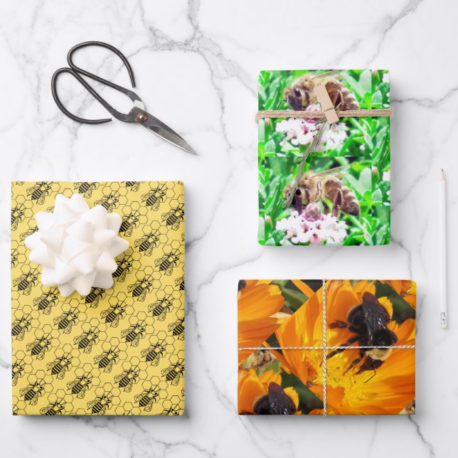 Geschenkwrap-Set - Bienen in verschiedenen Größen Geschenkpapier Set (Vorderseite)