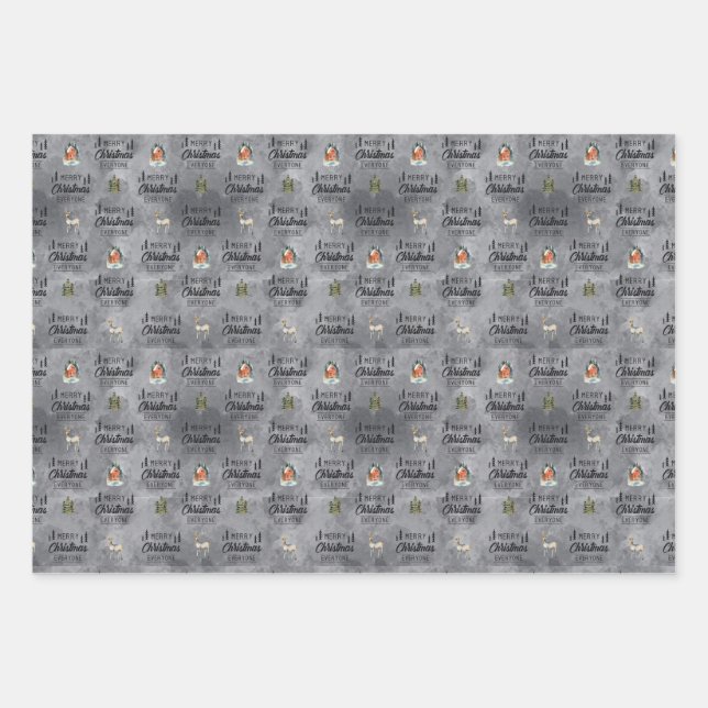 Geschenkwrap Set von 3 Aquarellwein Weihnachtsvari Geschenkpapier Set (Vorderseite 2)