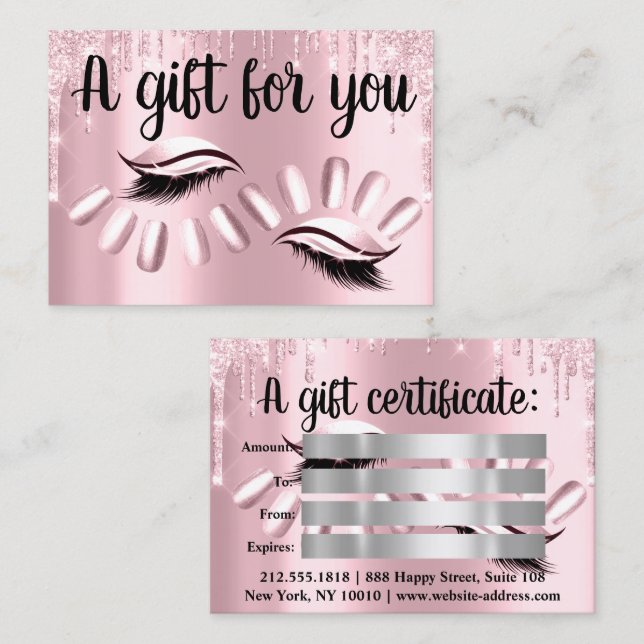 Geschenkzertifikat Haarstylist Nägel Silber Rosa Visitenkarte (Vorne/Hinten)