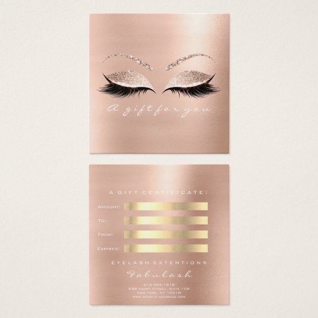 Geschenkzertifikat Rose Glitzer Lashes Makeup Whit (Vorne & Hinten)