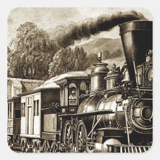 Geschichte der Dampflokomotive-Motor Quadratischer Aufkleber (Vorderseite)