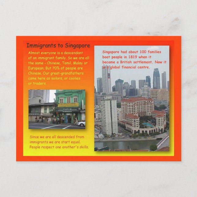 Geschichte, Geschichte, Einwanderer nach Singapur Postkarte (Vorderseite)