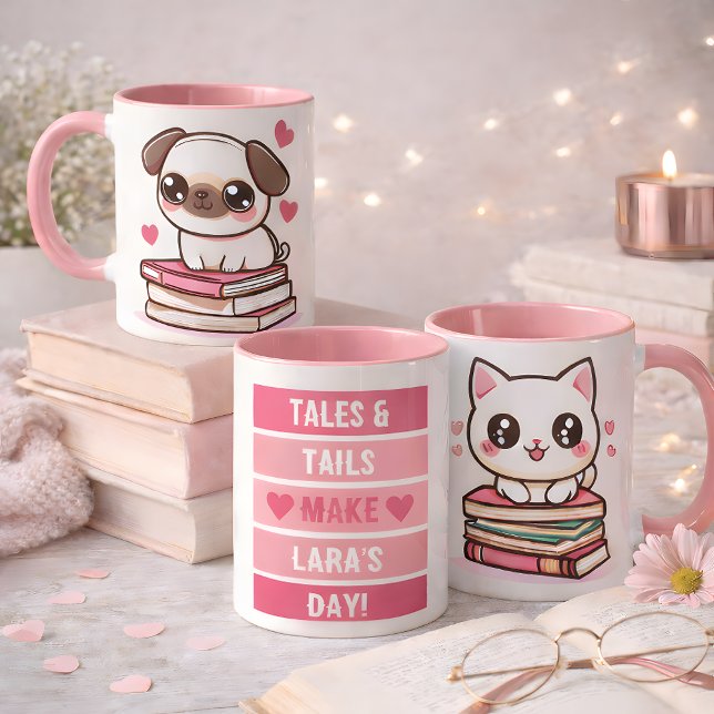 Geschichten und Schwänze machen meinen Tag - Katze Tasse (The most pawsome reading mug you will ever see!)