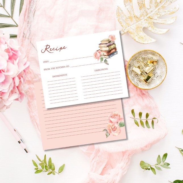 Geschichtenbuch neues Kapitel Brautparty Rezept Ka (Story book new chapter bridal shower recipe card book themed bridal shower blush pink roses books)