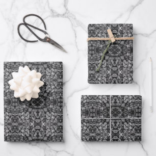 Geschichtete Baumstämme Schwarz-Weiß-Foto Geschenkpapier Set
