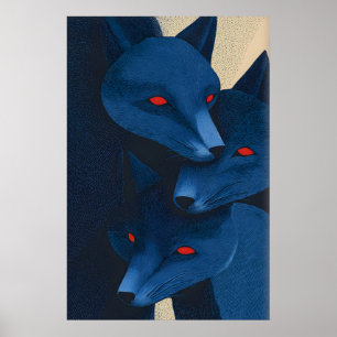 Geschichtete Blaue Fuchs Wandkunst - Grafik geätzt Poster