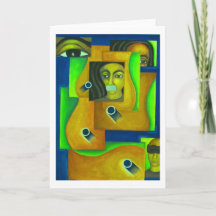 Geschichtete Gesichter in Grün und Blau von Hassan