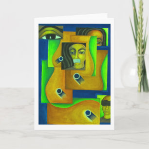 Geschichtete Gesichter in Grün und Blau von Hassan Karte