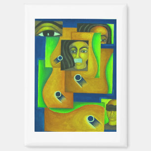 Geschichtete Gesichter in Grün und Blau von Hassan Magnet