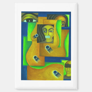 Geschichtete Gesichter in Grün und Blau von Hassan Magnet