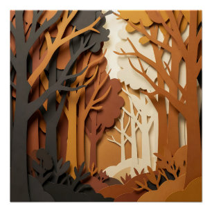Geschichtete Papier-Schnitt Herbstwaldszene Poster