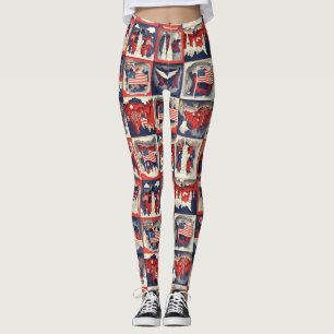 Geschichtete patriotische Papier-Schnitt-Kachel-Mu Leggings