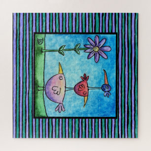 Geschichtete Vögel in Wasserfarbe und Tinte Puzzle