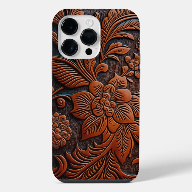 Geschichtetes Leder-Blumendesign iPhone Hülle (Rückseite)