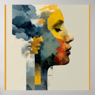 Geschichtetes Profil-Mosaik-Mindscape-Glow Poster