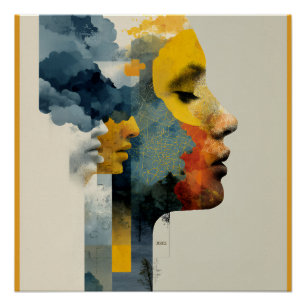 Geschichtetes Profil-Mosaik-Mindscapes-Glow Poster
