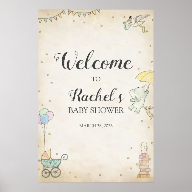 Geschichtsbuch-Baby-Shower-Willkommensposter Poster (Vorne)