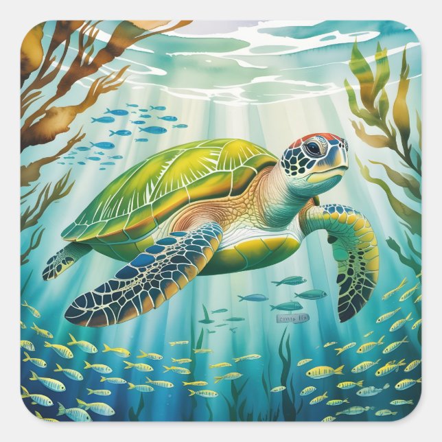 Geschilderte Schildkröte Quadratischer Aufkleber (Vorderseite)