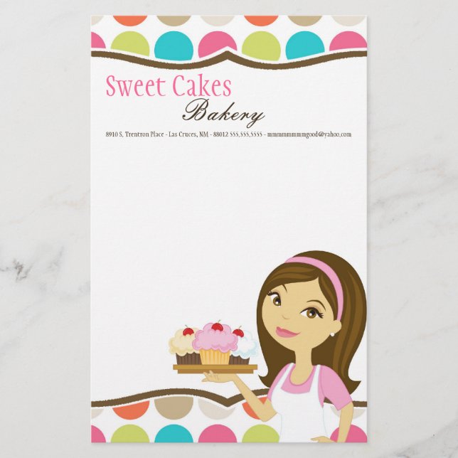 Geschirr - Bäckerei Brünett Baker Cup Kuchen Bäcke Briefpapier (Vorderseite)