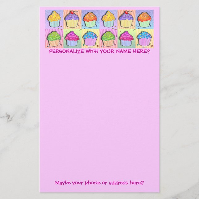 Geschirr - Pop Art Cupcakes Briefpapier (Vorderseite)