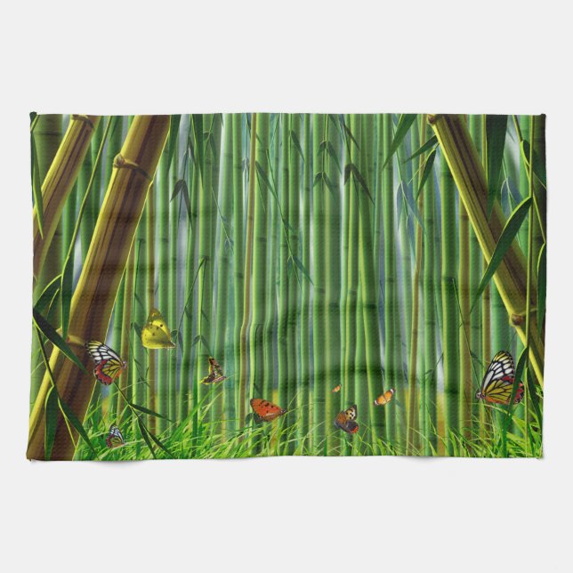 Geschirrtuch der Bambus-u. Schmetterlings-Kunst-1 (Horizontal)