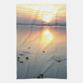Geschirrtuch Sonnenuntergeng am See mit Enten