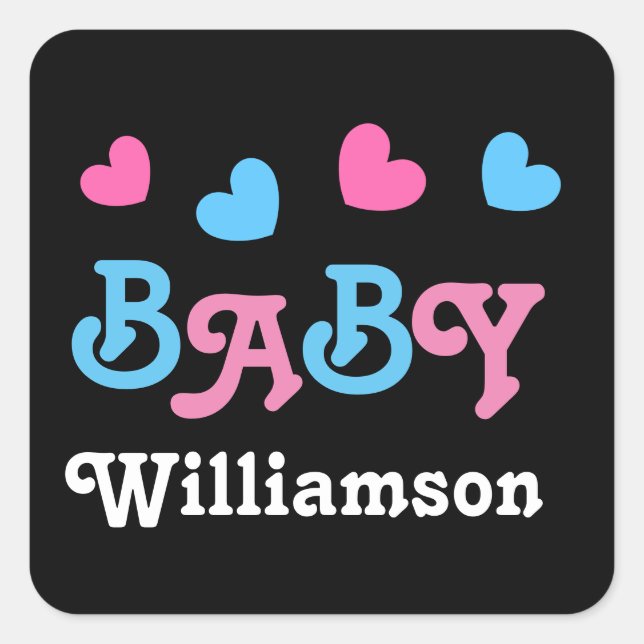 Geschlecht: Baby Shower Hearts Collection A05a Quadratischer Aufkleber (Vorderseite)