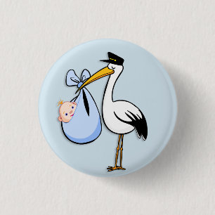 Geschlecht decken Baby-weißer Storch-Blau-Stoff Button