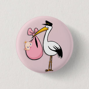Geschlecht decken Baby-weißer Storch-Rosa-Stoff Button