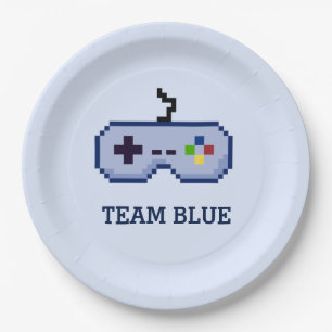 Geschlecht des Gamer-8bit decken Team-Blau auf Pappteller