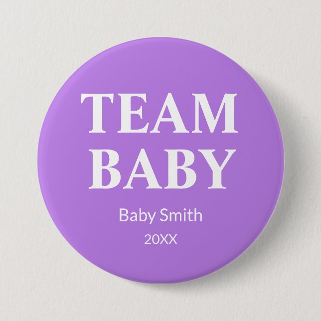 Geschlecht enthüllt Team Baby lila jedes Thema Button (Vorderseite)