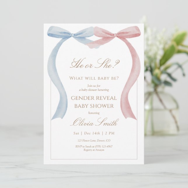 Geschlecht Enthüllung Baby Shower Einladung Rosa u (Stehend Vorderseite)