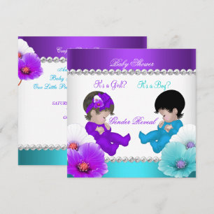 Geschlecht Enthüllung Baby Shower Lila Türkis Blau Einladung