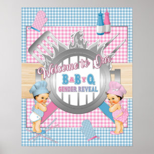 Geschlecht Enthüllung Rosa Blau Gingham Baby Q BBQ Poster