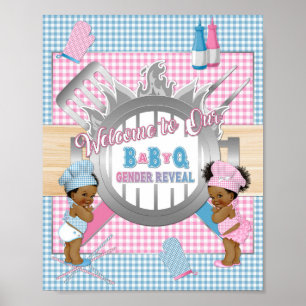 Geschlecht Enthüllung Rosa Blau Gingham Baby Q BBQ Poster