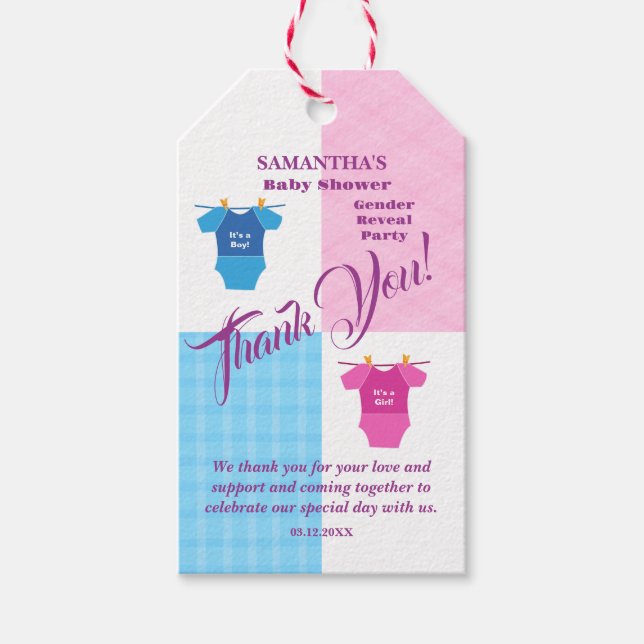 Geschlecht offenbaren Baby-Duschjunge oder Mädchen Geschenkanhänger (Vorderseite)