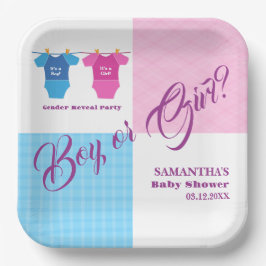 Geschlecht offenbaren Baby-Duschjunge oder Mädchen Pappteller