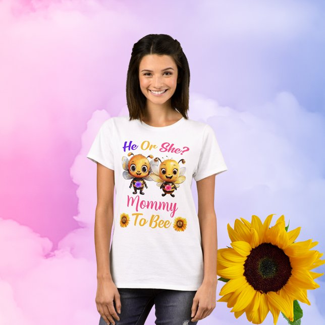 Geschlecht offenbaren, dass er oder sie Mommy Frau T-Shirt (Gender Reveal He or She Mommy to Bee Womens White T-Shirt)