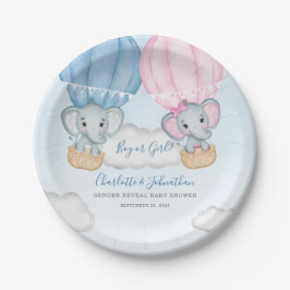Geschlecht offenbaren Elephant Balloon Baby Shower Pappteller