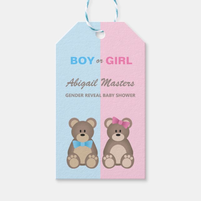 Geschlecht offenbart Baby Shower Teddy Bears Geschenkanhänger (Vorderseite)